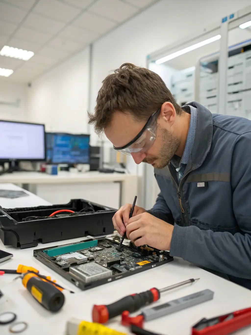 A clean and organized workspace with various PC components and tools, symbolizing the professional and reliable approach of ML Solutions IT Services.