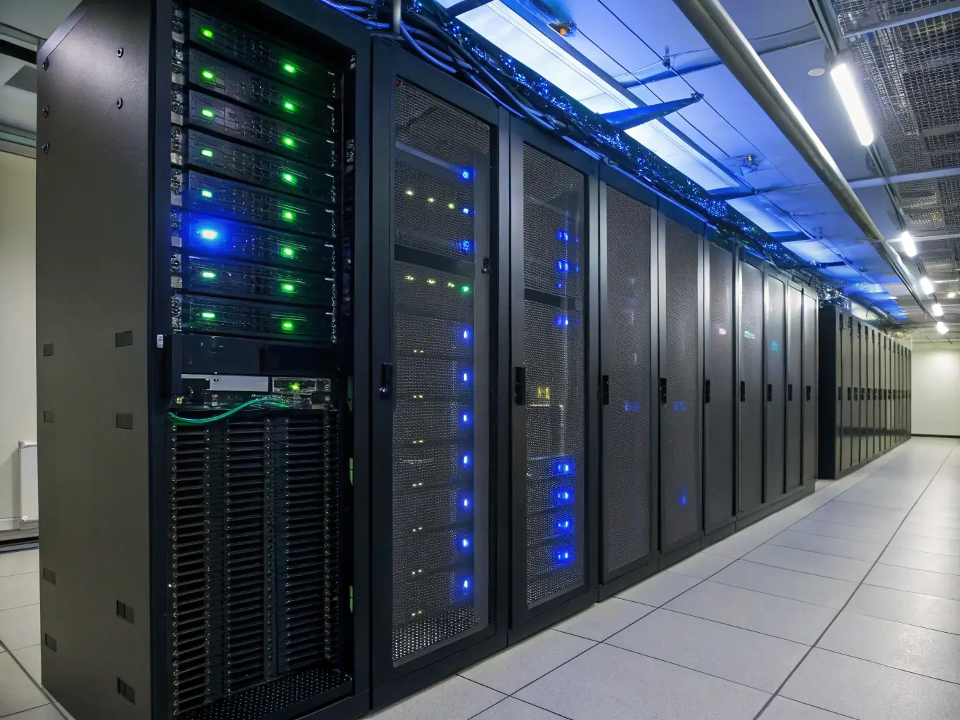 An image of a server room with optimized cable management and efficient cooling systems, highlighting infrastructure improvements.