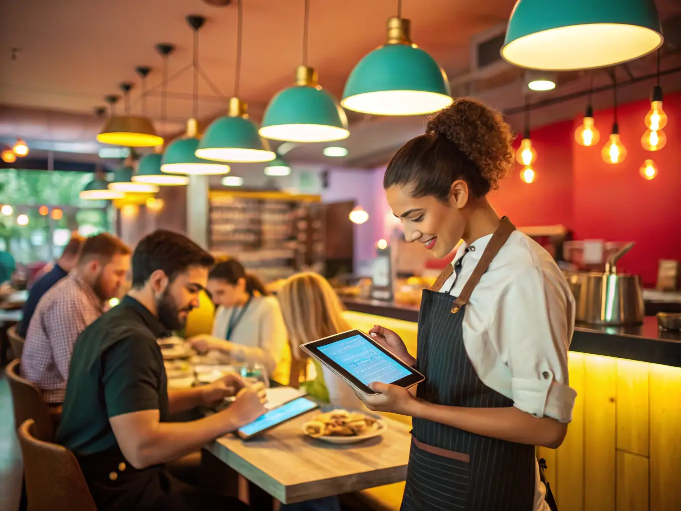 A digital illustration depicting a busy restaurant scene with phones ringing unanswered, symbolizing missed customer calls and potential lost revenue.